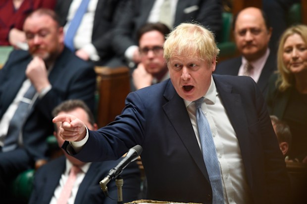 Handout photo issued by UK Parliament of Prime Minister Boris Johnson delivering a statement to MPs in the House of Commons on the Sue Gray report.