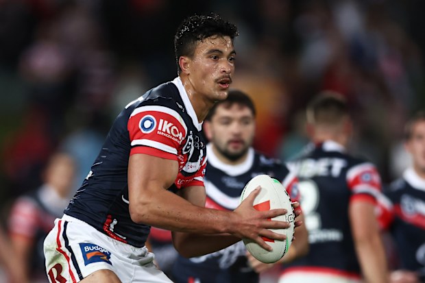 SYDNEY, AUSTRALIA - MAY 19:  Joseph Suaalii of the Roosters \during the round 12 NRL match between St George Illawarra Dragons and Sydney Roosters at Netstrata Jubilee Stadium on May 19, 2023 in Sydney, Australia. (Photo by Matt King/Getty Images)