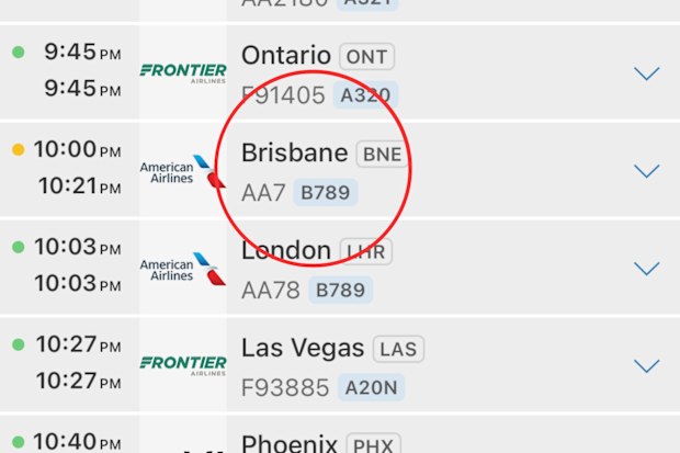 Dallas Fort Worth to Brisbane flight American Airlines