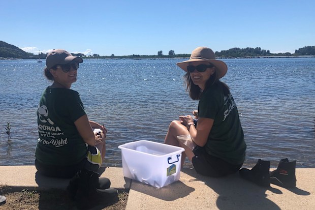 Bronwyn Palmer (L) and Dr Joanna Day (R) prepping for marine turtle research.