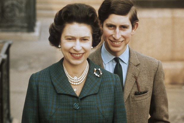 Queen Elizabeth II with Prince Charles at Windsor Castle, April 1969. (Photo by Fox Photos/Hulton Archive/Getty Images)