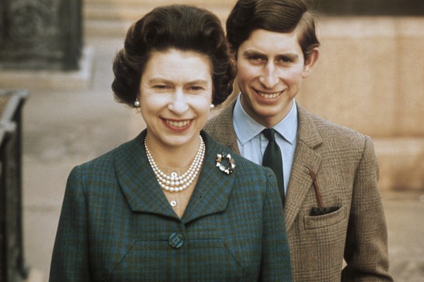 Queen Elizabeth II with Prince Charles at Windsor Castle, April 1969. (Photo by Fox Photos/Hulton Archive/Getty Images)