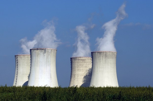 Four of the cooling towers of the Dukovany nuclear power plant
