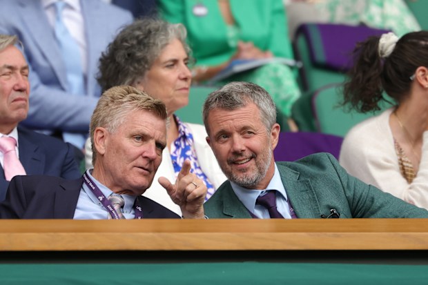 LONDON, ENGLAND - JULY 07: Frederik X, King of Denmark, looks on from the Royal Box during the Ladies' Singles fourth round match between Mirra Andreeva and Emilio Navarro of United States on day eight of The Championships Wimbledon 2025 at All England Lawn Tennis and Croquet Club on July 07, 2025 in London, England. (Photo by Julian Finney/Getty Images)