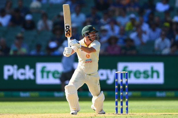 David Warner of Australia bats during day one of the MCG Test. (Photo by Quinn Rooney/Getty Images)