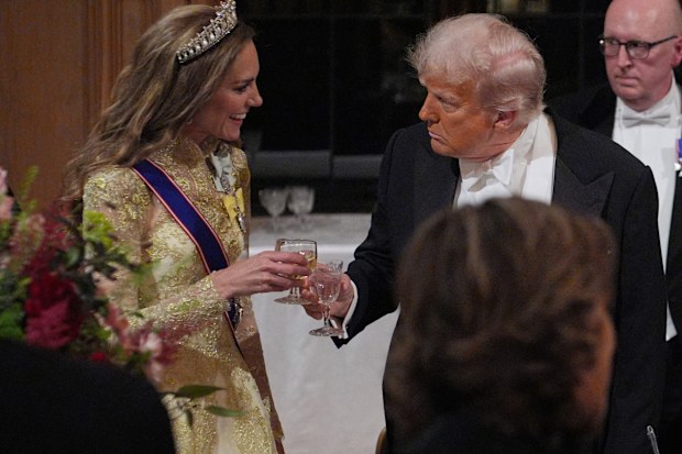 WINDSOR, ENGLAND - SEPTEMBER 17: Catherine, Princess of Wales, toasts US President Donald Trump after his speech during the State Banquet at Windsor Castle for the State visit by the President of the United States of America on September 17, 2025 in Windsor, England. President Trump is in England from Sept. 16-18 on his second UK state visit, with the previous one taking place in 2019 during his first presidential term. (Photo by Yui Mok - WPA Pool/Getty Images)