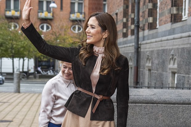 COPENHAGEN, DENMARK - NOVEMBER 5: Queen Mary of Denmark arrives to Copenhagen City Hall as she attends the Children's Aid Day award ceremony on November 5, 2024 in Copenhagen, Denmark.  (Photo by Martin Sylvest Andersen/Getty Images)