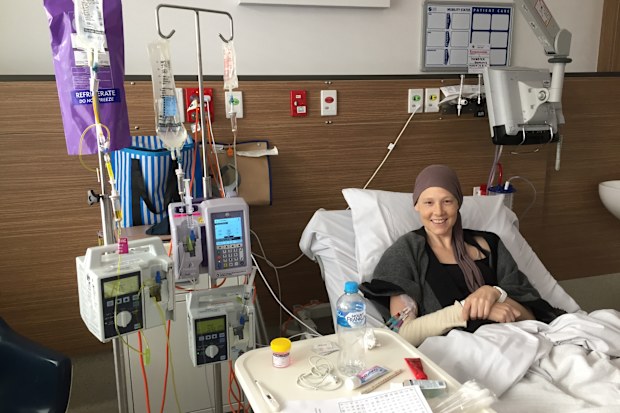 Stephanie Webster in hospital during cancer treatment.
