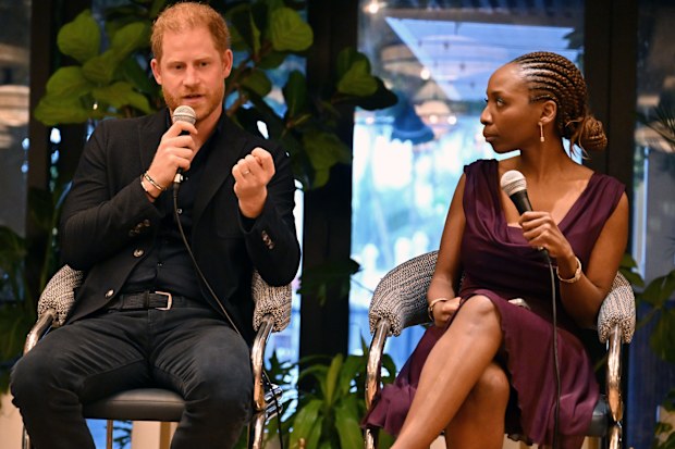 MIAMI BEACH, FLORIDA - APRIL 11: Alix Lebec, Founder & CEO of Lebec, Prince Harry, Duke of Sussex, Co-Founding Patron of Sentebale and Dr. Sophie Chandauka MBE, Chair of Sentebale, Founder and Chair of Nandi Life Sciences speak during the Sentebale Potential is Waiting panel discussion, followed by a seated dinner at Zaytinya of the José Andrés Group at the Ritz Carlton Hotel on April 11, 2024 in Miami Beach, Florida. Alongside the Duke of Sussex, was an intimate group of U.S.-based philanthropi