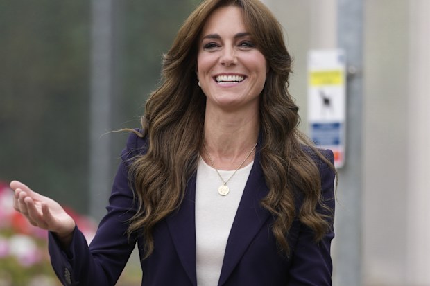 Britain's Kate, the Princess of Wales, Patron of The Forward Trust visits HMP High Down in Sutton, England, Tuesday, Sept. 12, 2023, to learn about how the charity is supporting those in the criminal justice system to manage and recover from their addictions. 