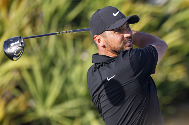 NASSAU, BAHAMAS - DECEMBER 02: Jason Day of Australia plays his shot from the 16th tee during the third round of the Hero World Challenge at Albany Golf Course on December 02, 2023 in Nassau.