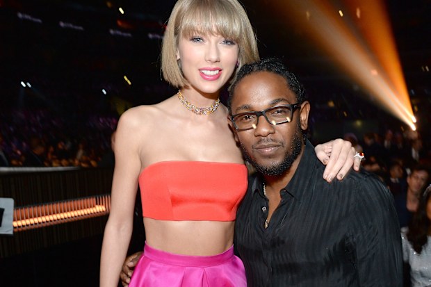 Taylor Swift and Kendrick Lamar attends The 58th GRAMMY Awards at Staples Center on February 15, 2016 in Los Angeles, California.