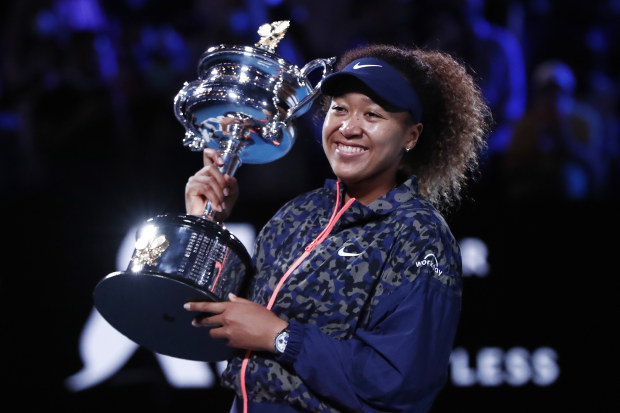 Naomi Osaka of Japan poses with the Daphne Akhurst Memorial Cup.