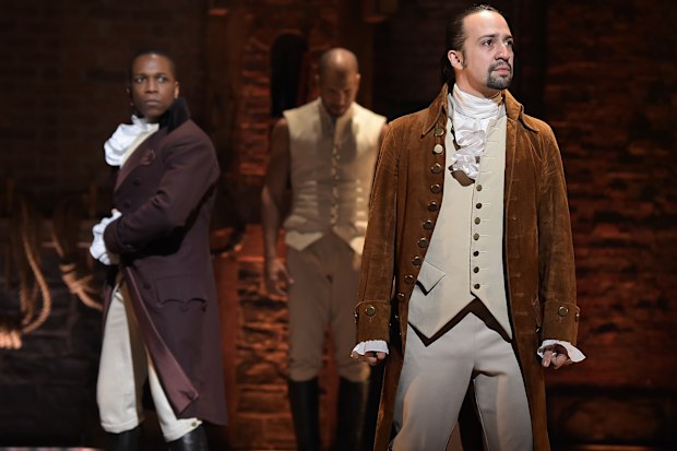 Leslie Odom, Jr., Lin-Manuel Miranda, perform, Hamilton, Broadway