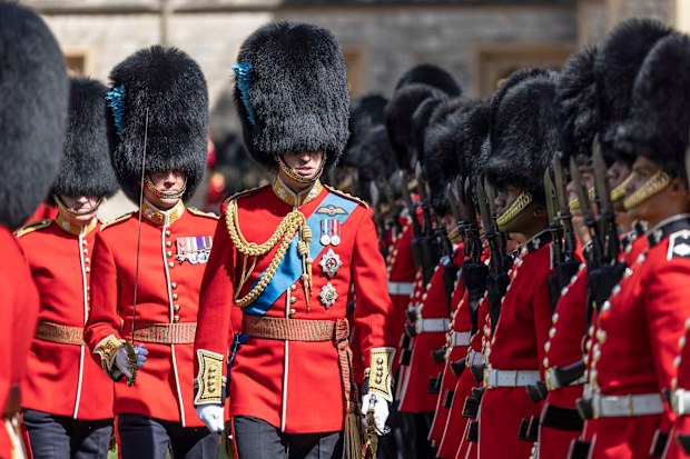The Duke of Cambridge, Colonel of the Irish Guards, inspects the 1st battalion in the Quadrangle of Windsor Castle before presenting the regiment with their new colours. Tuesday May 17, 2022.  