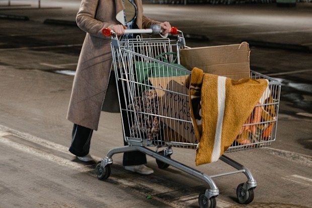 Homeless woman stock photo.
