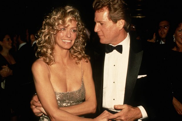 Farrah Fawcett and Ryan O'Neal attend the New York premiere of Chances Are circa 1989 in New York City. 