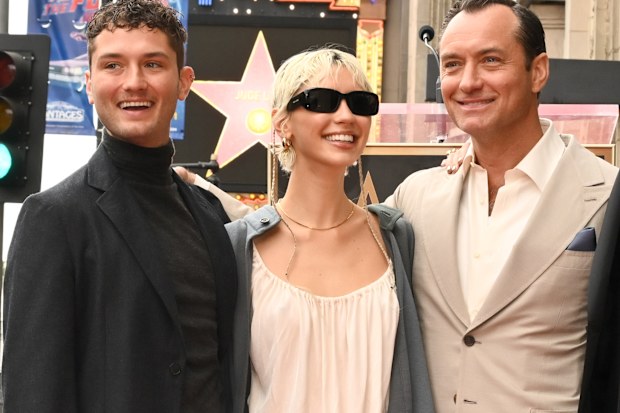 Jude Law with two of his children, Rafferty and Iris Law, and wife Phillipa Coan at his Hollywood Walk of Fame ceremony on December 12, 2024.