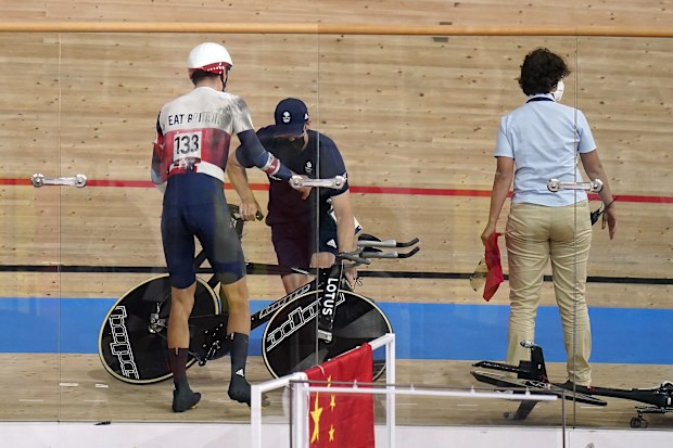 Great Britain's Charlie Tanfield after crashing.
