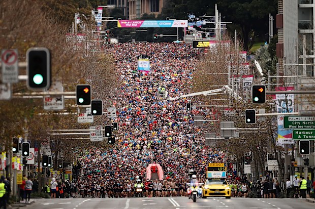 SYDNEY, AUSTRALIA - AUGUST 11: People compete in the 2019 Sydney City2Surf on August 11, 2019 in Sydney, Australia. (Photo by Brendon Thorne/Getty Images)