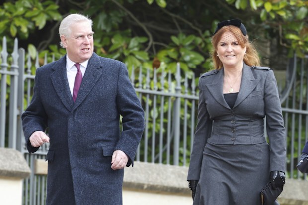 Prince Andrew and Sarah, Duchess of York arrive to attend the Thanksgiving Service for King Constantine of the Hellenes at St George's Chapel in Windsor Castle, England, on Tuesday Feb. 27, 2024. Constantine II, Head of the Royal House of Greece, reigned as the last King of the Hellenes from 6 March 1964 to 1 June 1973, and died in Athens at the age of 82. (Chris Jackson/Pool via AP)