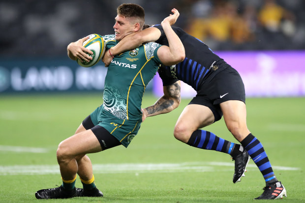 James O'Connor of the Wallabies is tackled.
