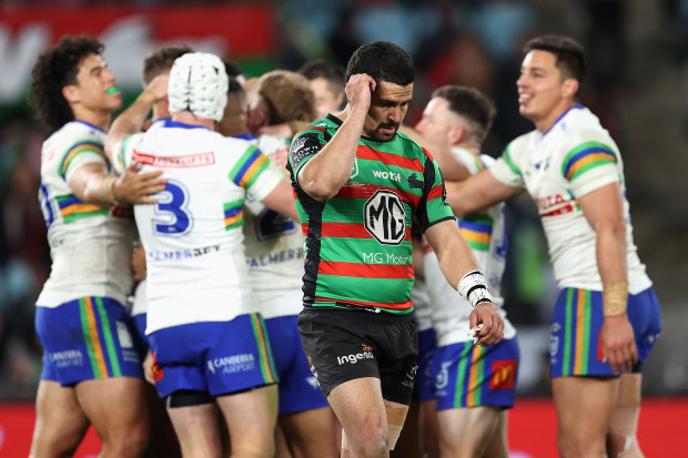 Cody Walker of the Rabbitohs looks dejected.