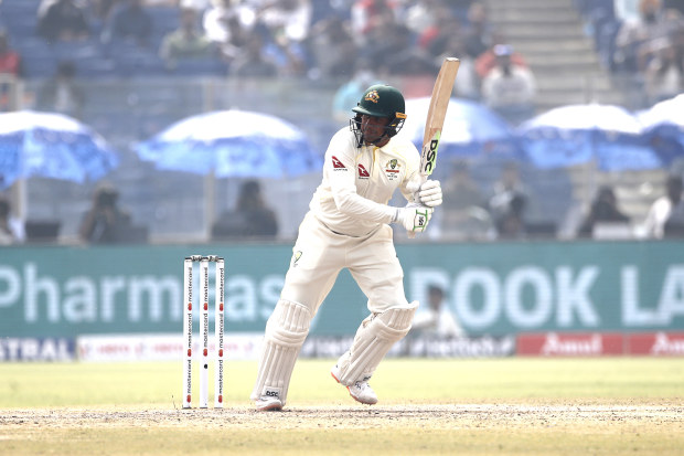 Usman Khawaja of Australia plays a shot during day one of the Second Test match in the series between India and Australia at Arun Jaitley Stadium on February 17, 2023 in Delhi, India. (Photo by Pankaj Nangia/Getty Images)