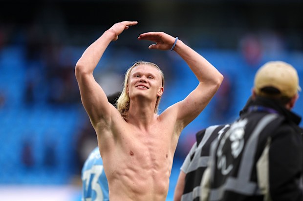 Manchester City's Erling Haaland celebrates after the win over Arsenal.