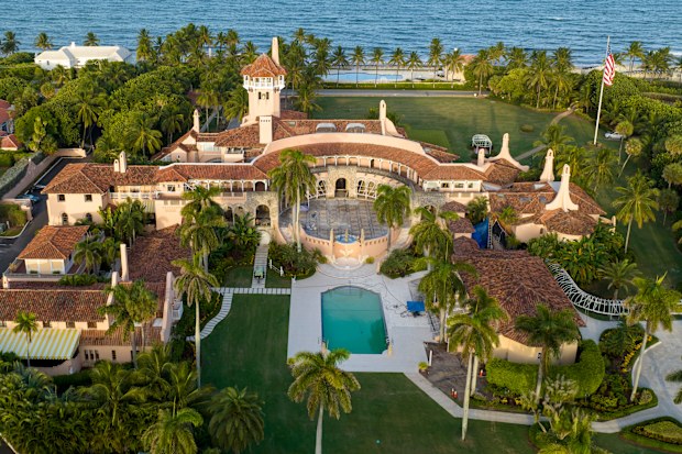 This is an aerial view of President Donald Trump's Mar-a-Lago estate, August 10, 2022, in Palm Beach, Florida. 