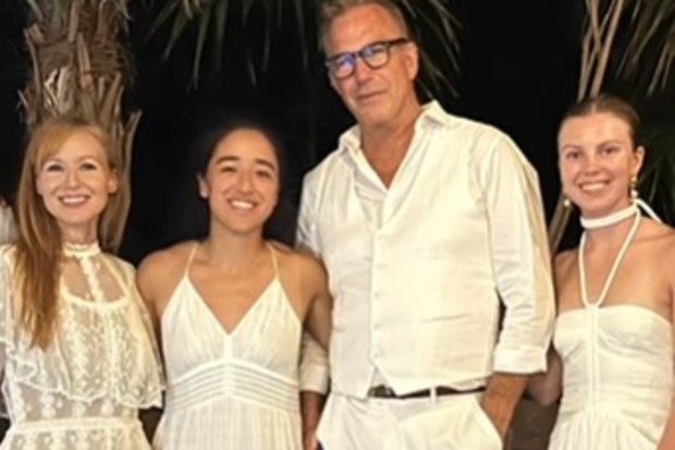 Jewel and Kevin Costner on a trip in Necker Island