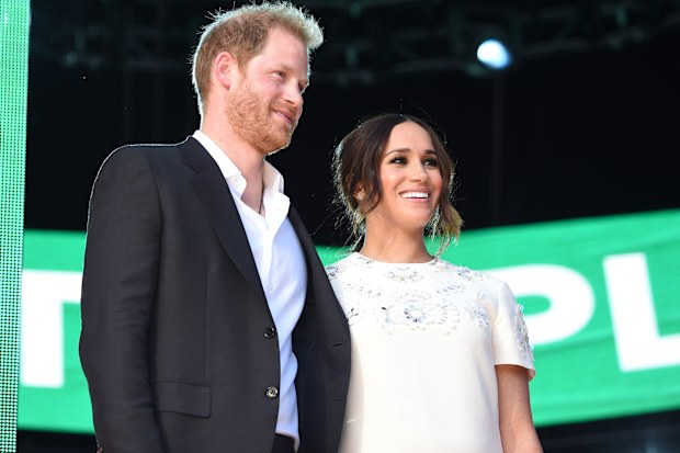 Prince Harry, Duke of Sussex and Meghan, Duchess of Sussex speak onstage during Global Citizen Live, New York on September 25, 2021 in New York City. (Photo by Kevin Mazur/Getty Images for Global Citizen )