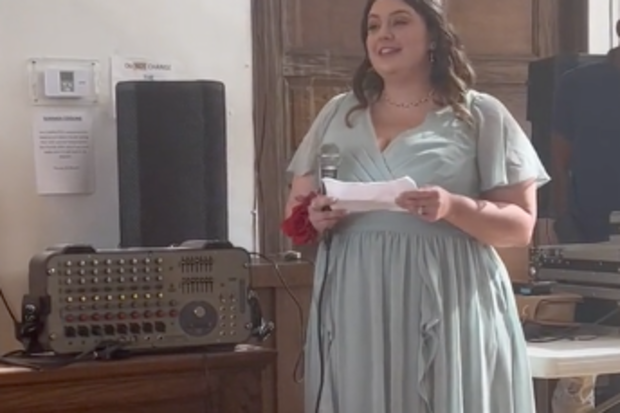 Bridesmaid delivers heartfelt speech at Tracy and Anthony's wedding.