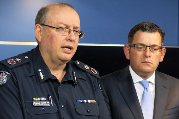 Police Chief Commissioner Graham Ashton (left) with Premier Daniel Andrews at a news conference earlier this year. (AAP)