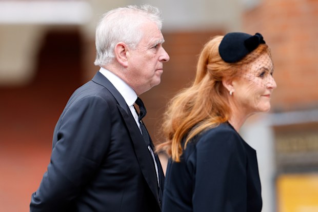 Prince Andrew, Duke of York and Sarah Ferguson, Duchess of York attend Katharine, Duchess of Kent's Requiem Mass service at Westminster Cathedral on September 16, 2025 in London, England. 