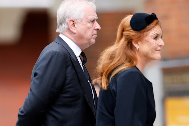 Prince Andrew, Duke of York and Sarah Ferguson, Duchess of York attend Katharine, Duchess of Kent's Requiem Mass service at Westminster Cathedral on September 16, 2025 in London, England. 