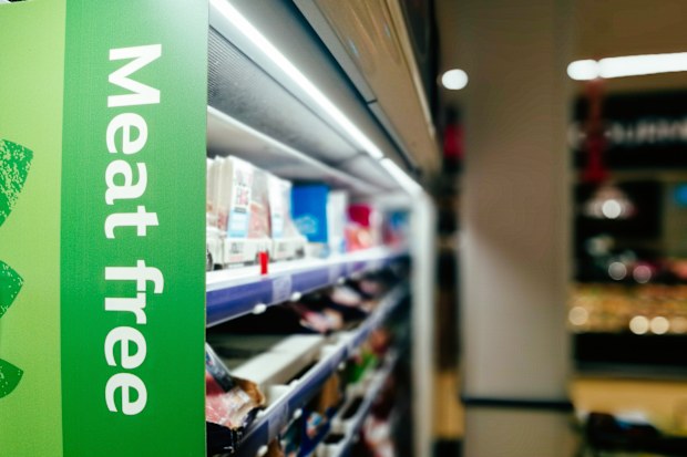 'Meat-free' signage at supermarket.