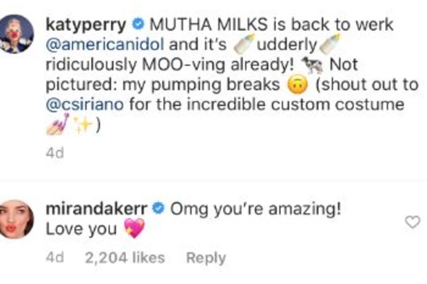 Miranda Kerr, Katy Perry, post, comment, Instagram, back to work, American Idol