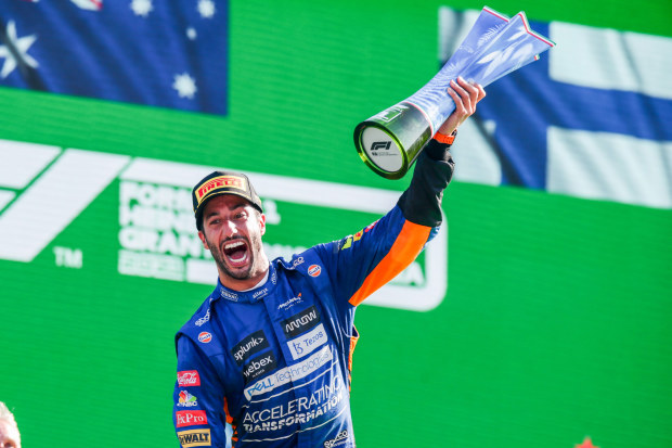 Daniel Ricciardo celebrates after winning the F1 Italian Grand Prix