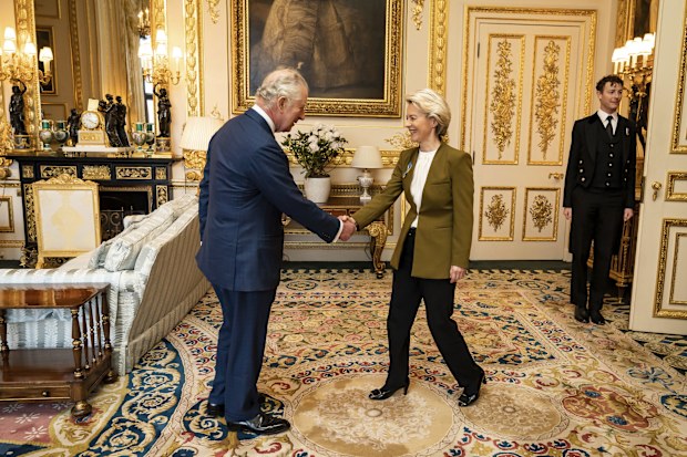 King Charles III receives European Commission President Ursula von der Leyen during an audience at Windsor Castle, Windsor, England Feb. 27, 2023