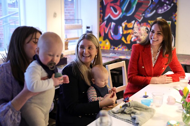 Kate Middleton, Duchess of Cambridge speaks to parents that benefited from the program during a visit at the 'Copenhagen Infant Mental Health Project' (CIMPH) 'Understanding Your Baby Project' at Børnemuseet Children's Museum on February 22, 2022 in Copenhagen, Denmark.