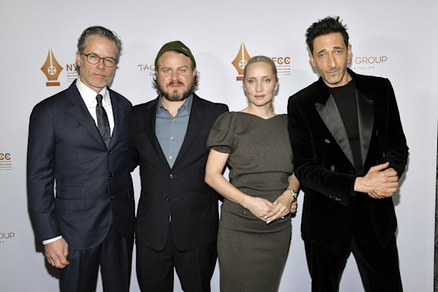 (L-R) Guy Pearce, Brady Corbet, Mona Fastvold and Adrien Brody 