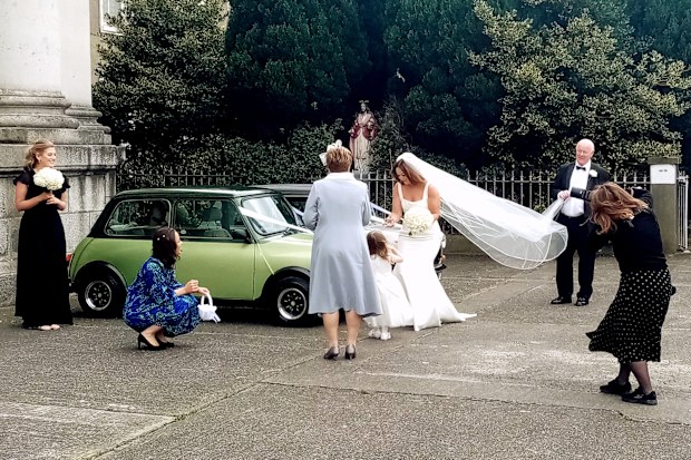 27th April 2022, Dublin, Ireland. Wedding in The Church of St Nicholas of Myra, a Roman Catholic church on Francis Street, in Dublin's Liberties area.