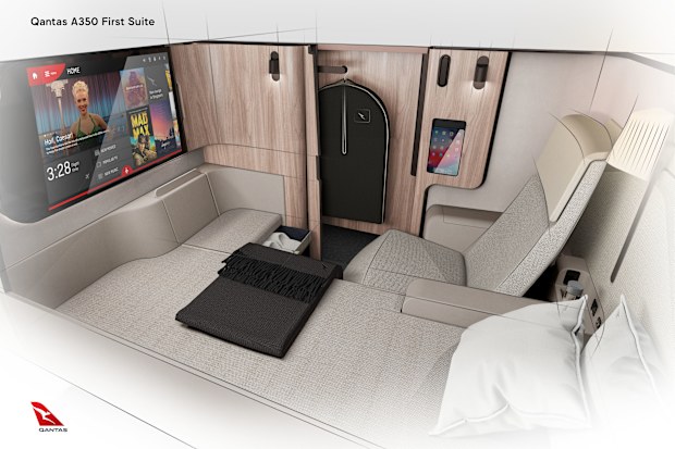 inside qantas boeing a350 first class cabin