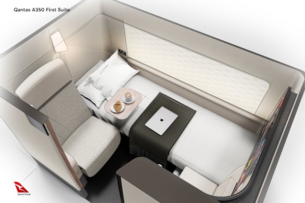 inside qantas boeing a350 first class cabin