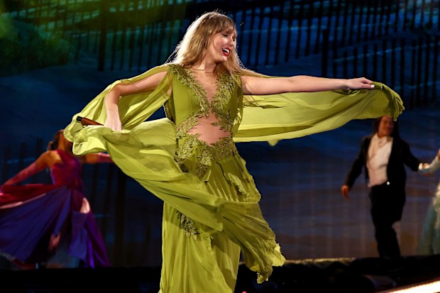 Taylor Swift performs on stage at Melbourne Cricket Ground on February 16, 2024 in Melbourne, Australia. 