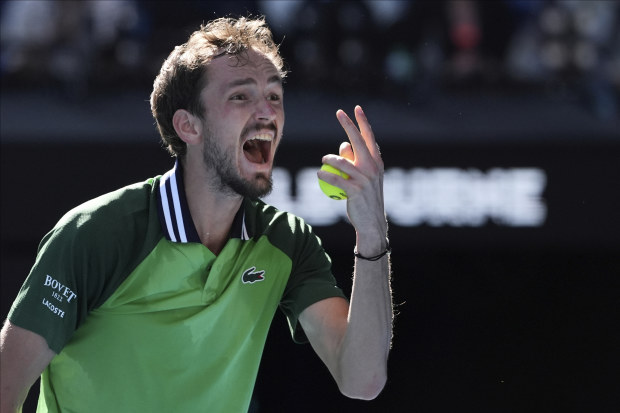 Daniil Medvedev of Russia reacts during his fourth round match against Nuno Borges of Portugal at the Australian Open.