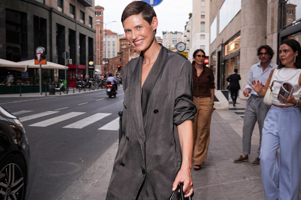 Bianca Balti is seen during the Milan Menswear Spring/Summer 2026 Fashion Week on June 20, 2025 in Milan, Italy.