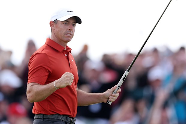 Rory McIlroy of Northern Ireland celebrates an eagle putt on the 12th green during Day Three of The 153rd Open Championship at Royal Portrush Golf Club on July 19, 2025 in Portrush, Northern Ireland. (Photo by Warren Little/Getty Images)