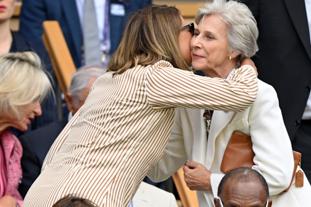 LONDON, ENGLAND - JULY 07: (L-R) Lisa Makin, Carole Middleton, Sir Lenny Henry and Birgitte, Duchess of Gloucester attend day eight of the Wimbledon Tennis Championships at the All England Lawn Tennis and Croquet Club on July 07, 2025 in London, England. (Photo by Karwai Tang/WireImage)